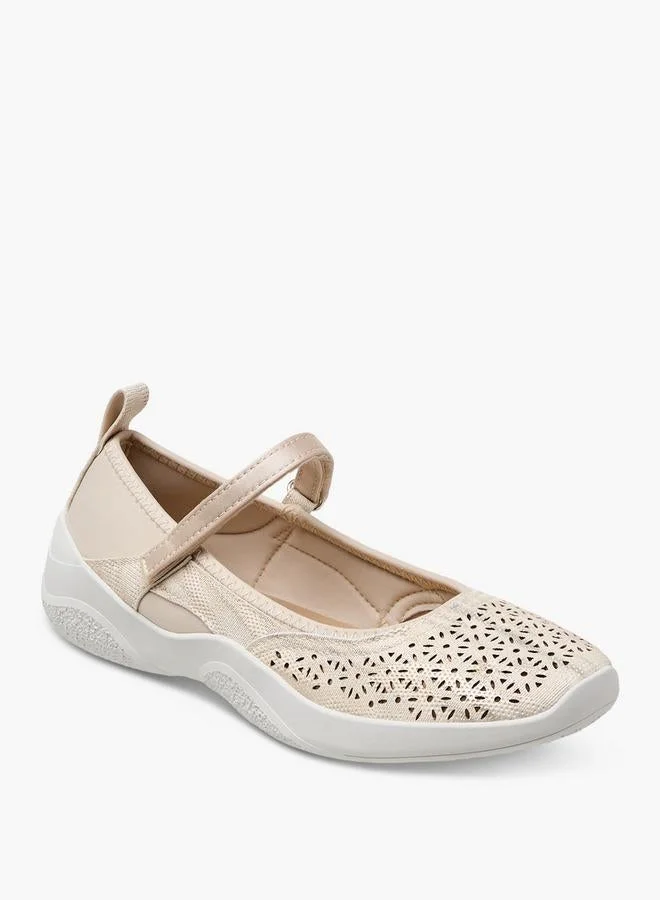 Le Confort BEIGE Women Laser Cut Hook & Loop Mary Jane Shoes for Women | Best Price UAE