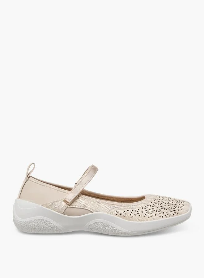 Women Laser Cut Hook & Loop Mary Jane Shoes