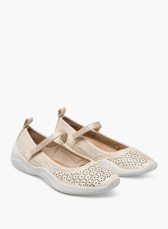 Le Confort BEIGE Women Laser Cut Hook & Loop Mary Jane Shoes for Women | Best Price UAE