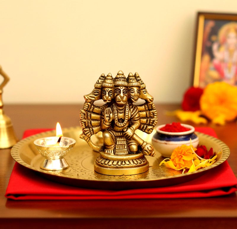 ESPLANADE Brass Panchmukhi Hanuman Anjaneya Pavan Putra Bajrangbali Idol Murti Moorti Statue (2.5 Inch) - Image 2