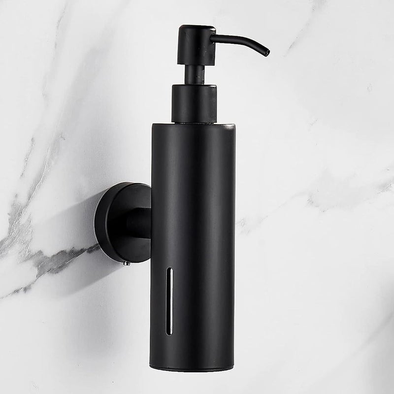 BATHSIR Matte Black Soap Dispenser Refillable Shower Soap Dispenser Wall Mounted Stainless Steel Clear Hand Soap Dispenser with Pump for Bathroom Kitchen Sink DishRound 200ML - Image 1