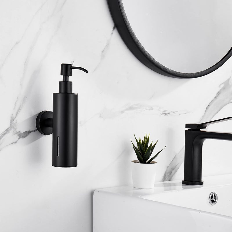 BATHSIR Matte Black Soap Dispenser Refillable Shower Soap Dispenser Wall Mounted Stainless Steel Clear Hand Soap Dispenser with Pump for Bathroom Kitchen Sink DishRound 200ML - Image 5