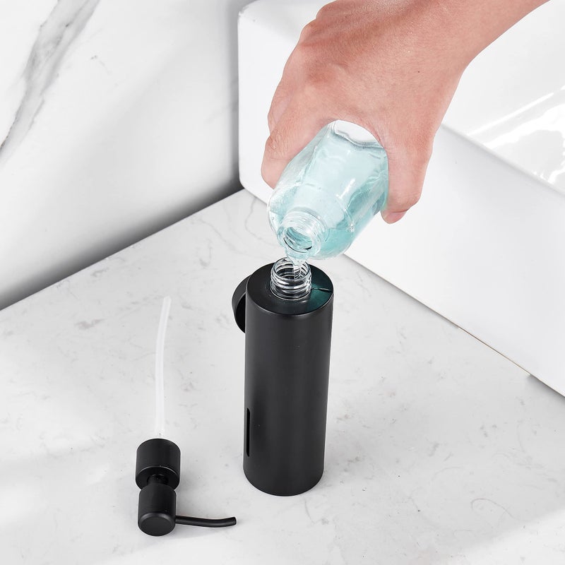 BATHSIR Matte Black Soap Dispenser Refillable Shower Soap Dispenser Wall Mounted Stainless Steel Clear Hand Soap Dispenser with Pump for Bathroom Kitchen Sink DishRound 200ML - Image 3