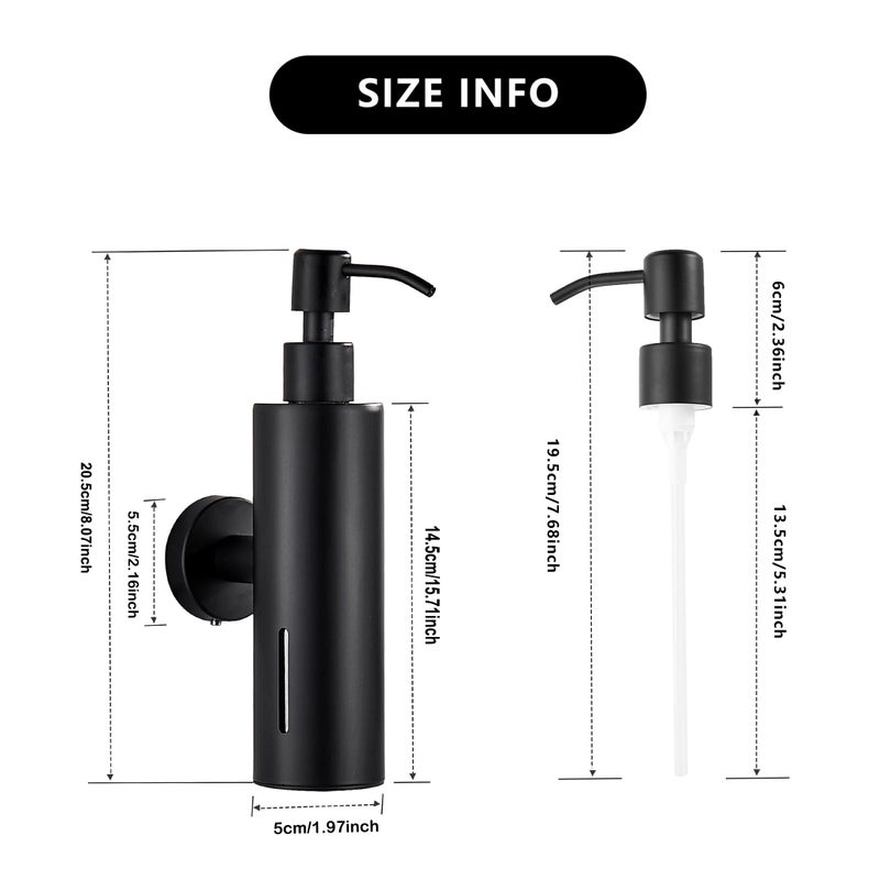 BATHSIR Matte Black Soap Dispenser Refillable Shower Soap Dispenser Wall Mounted Stainless Steel Clear Hand Soap Dispenser with Pump for Bathroom Kitchen Sink DishRound 200ML - Image 4