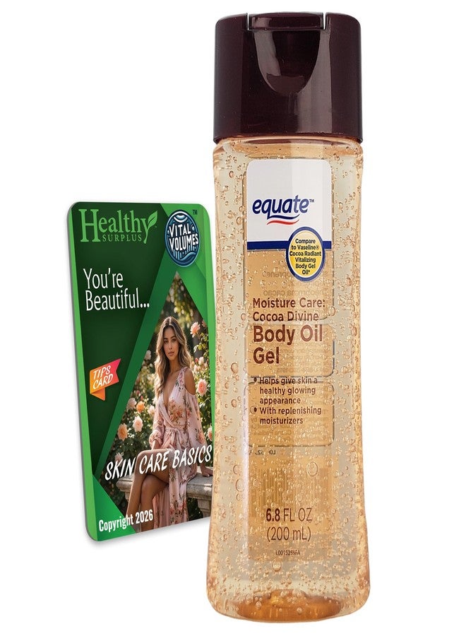Healthy Surplus Equate Body Oil Gel - Cocoa Divine - 6.8 FL OZ (200 mL and Vital Volumes Skin Care Basics Tips Card - Image 1
