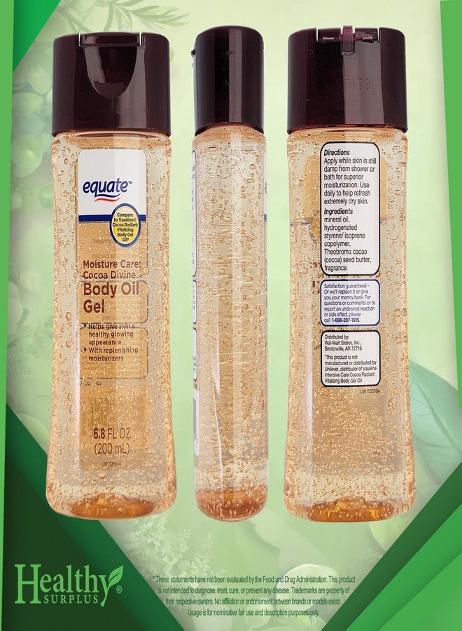 Healthy Surplus Equate Body Oil Gel - Cocoa Divine - 6.8 FL OZ (200 mL and Vital Volumes Skin Care Basics Tips Card - Image 2