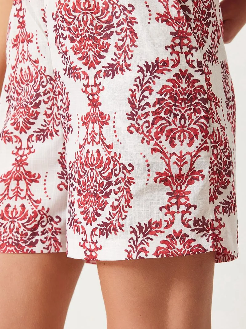 Bianco Lucci LUCCI Short Sleeve Shirt and Wide Leg Shorts Coordinated Set