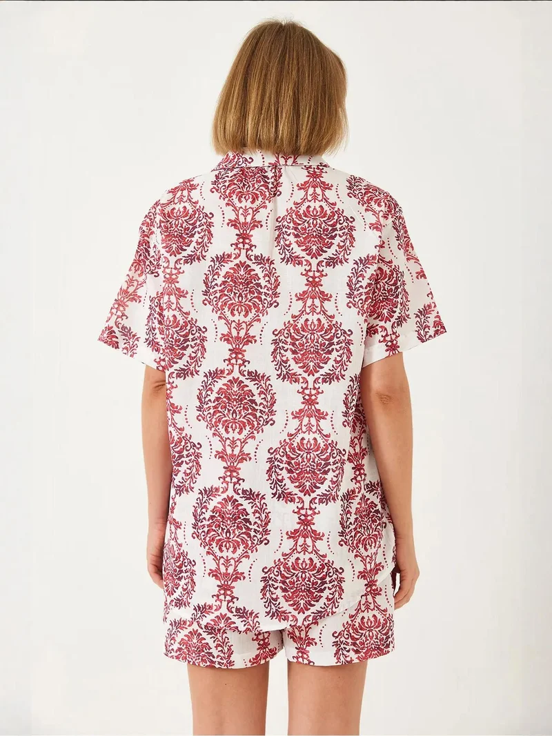 Bianco Lucci LUCCI Short Sleeve Shirt and Wide Leg Shorts Coordinated Set