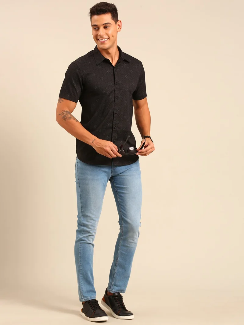 Joven  Black Printed Cotton Shirt for Men for Men | Best Price UAE