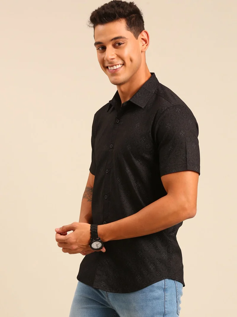 Joven  Black Printed Cotton Shirt for Men for Men | Best Price UAE