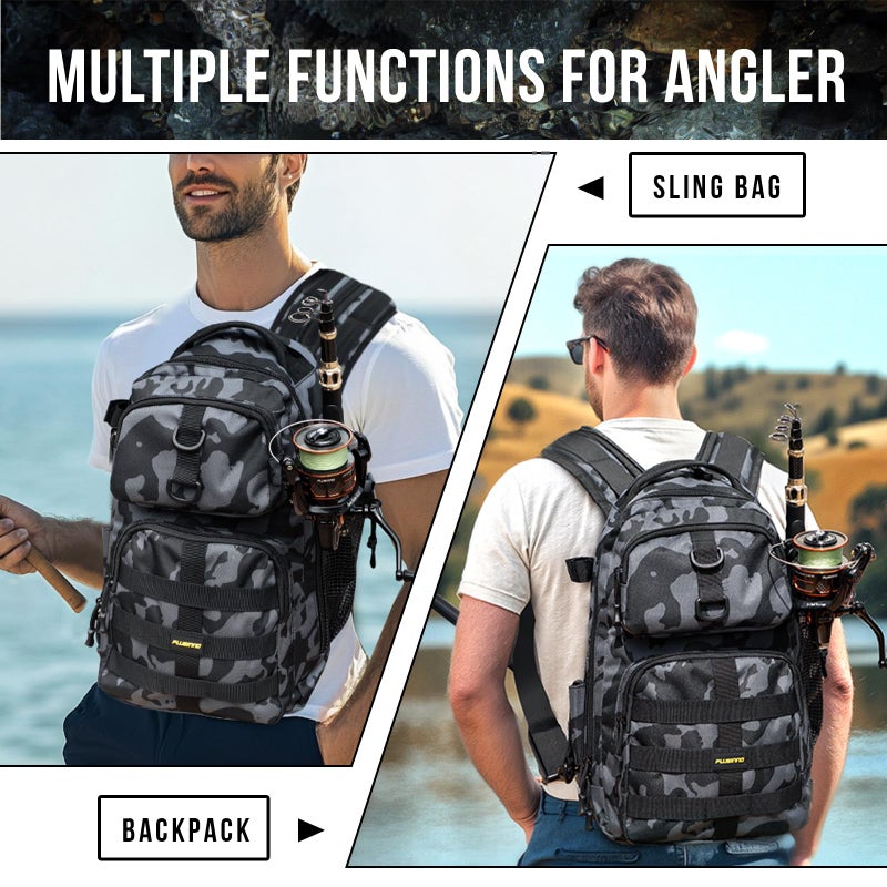 PLUSINNO Fishing Backpack with Tackle Boxes, Waterproof Fishing Sling Tackle Bag For Fishing Gear With Rod Holder, Fishing Gifts for Men With Fishing lures, Fishing pliers. - Image 5