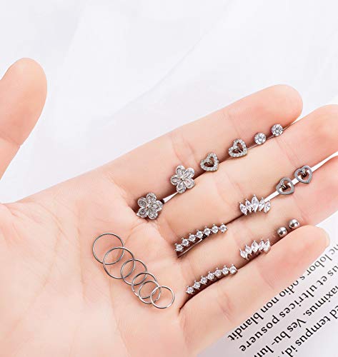 Masedy 10Pairs Stainlesss Steel Cartilage Stud Earrings for Women Helix Tragus Couch Hoop Piercing Earrings Set 10S - Image 5