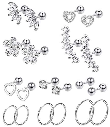 Masedy 10Pairs Stainlesss Steel Cartilage Stud Earrings for Women Helix Tragus Couch Hoop Piercing Earrings Set 10S - Image 1