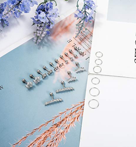 Masedy 10Pairs Stainlesss Steel Cartilage Stud Earrings for Women Helix Tragus Couch Hoop Piercing Earrings Set 10S - Image 2