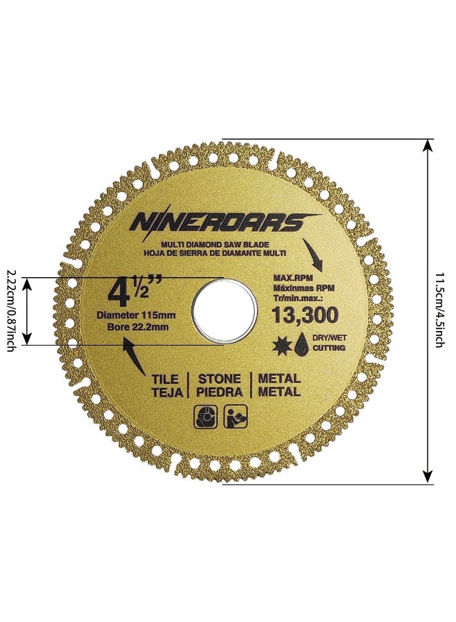 NINEROARS 4 1/2 inch 115mm Multi Material diamond saw blade for cutting tile stone and metal  suit for angle grinder - Image 2