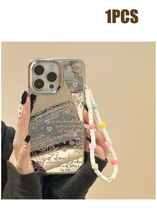 واي جيه متوافق مع حافظات آيفون 16 برو ماكس - حافظات نمط الفراشة - جراب هاتف بنمط وردي - حافظات مرآة - حماية من السقوط من مادة TPU - مع حبل ، 1 قطعة - Image 1