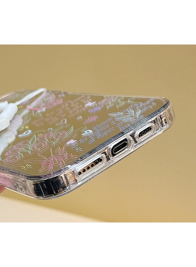 واي جيه متوافق مع حافظات آيفون 16 برو ماكس - حافظات نمط الفراشة - جراب هاتف بنمط وردي - حافظات مرآة - حماية من السقوط من مادة TPU - مع حبل ، 1 قطعة - Image 3