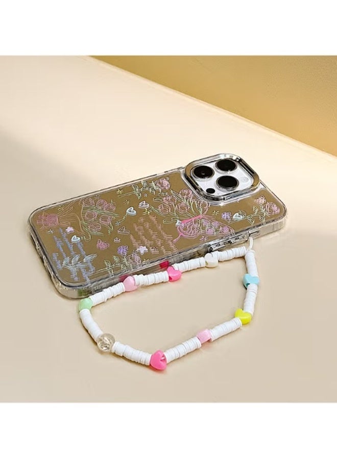 واي جيه متوافق مع حافظات آيفون 16 برو ماكس - حافظات نمط الفراشة - جراب هاتف بنمط وردي - حافظات مرآة - حماية من السقوط من مادة TPU - مع حبل ، 1 قطعة - Image 5