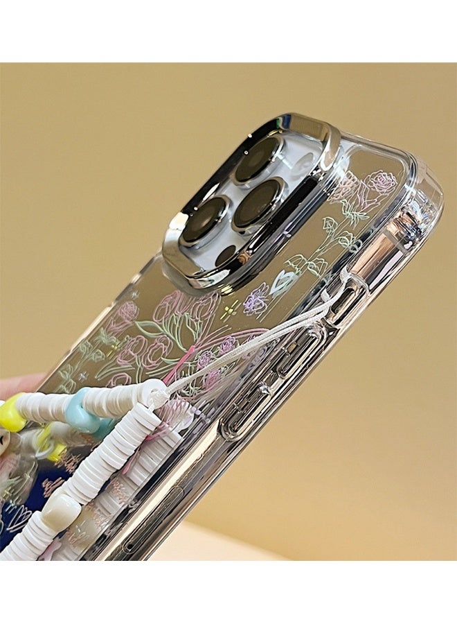 واي جيه متوافق مع حافظات آيفون 16 برو ماكس - حافظات نمط الفراشة - جراب هاتف بنمط وردي - حافظات مرآة - حماية من السقوط من مادة TPU - مع حبل ، 1 قطعة - Image 2