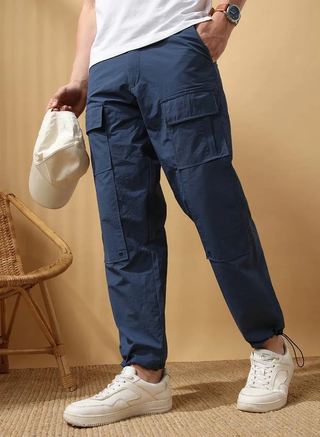 Dennis Lingo navy blue Men's Blazing Blue 100% Nylon Solid Pattern Full Length Cargo Joggers Straight Fit Pants for Men | Best Price UAE