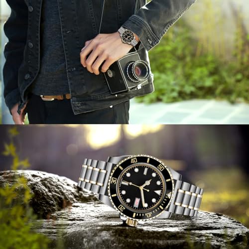 Juntan Two Tone Stainless Steel Watch Band 20mm, Curved End Metal Watch Bands Strap for Men Women, Quick Release Silver Gold Replacement Bracelet with Folding Buckle - Image 3