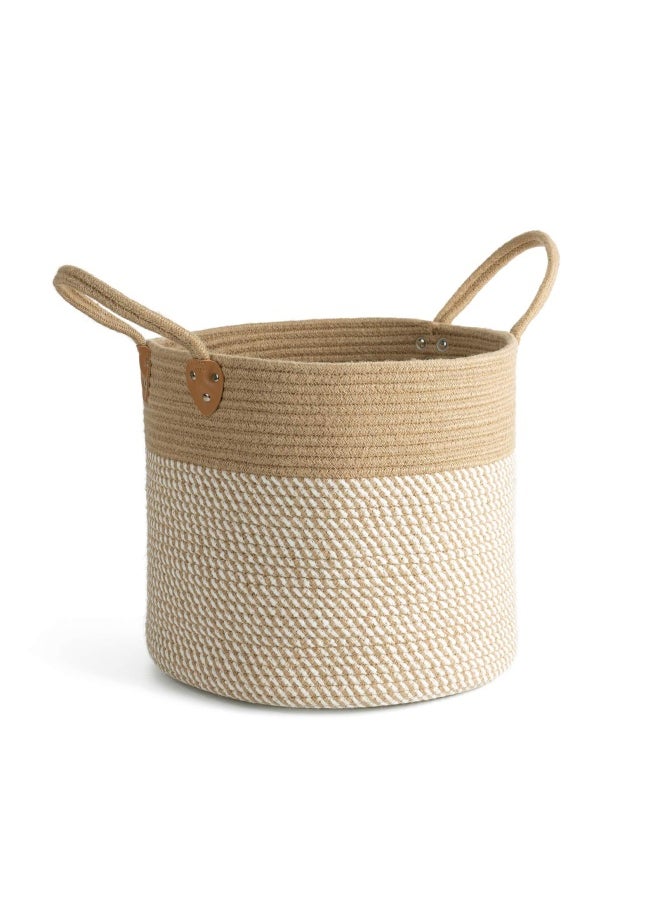 CHICVITA - Large Jute Basket Woven Storage Basket With Handles – Jute Laundry Basket Toy Towels Blanket Basket Home Decor White 14 Inch X 14 Inch X 12 Inch - Image 1