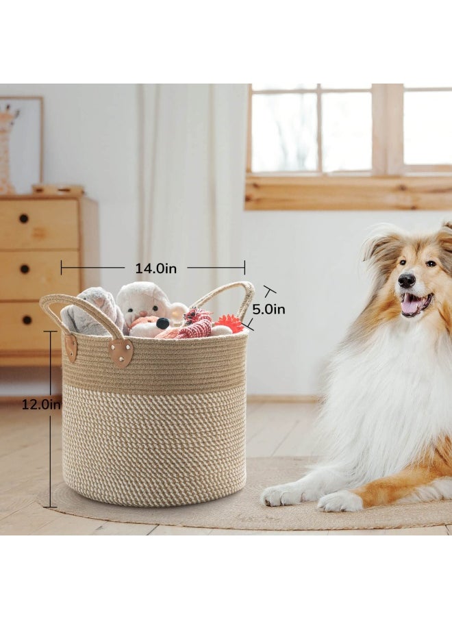 CHICVITA - Large Jute Basket Woven Storage Basket With Handles – Jute Laundry Basket Toy Towels Blanket Basket Home Decor White 14 Inch X 14 Inch X 12 Inch - Image 1