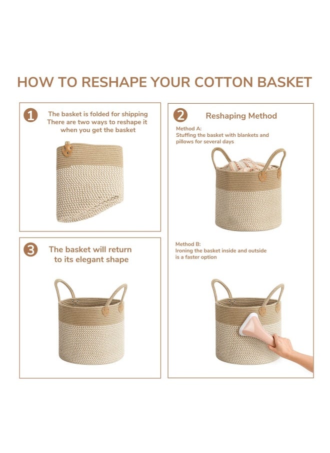 CHICVITA - Large Jute Basket Woven Storage Basket With Handles – Jute Laundry Basket Toy Towels Blanket Basket Home Decor White 14 Inch X 14 Inch X 12 Inch - Image 1