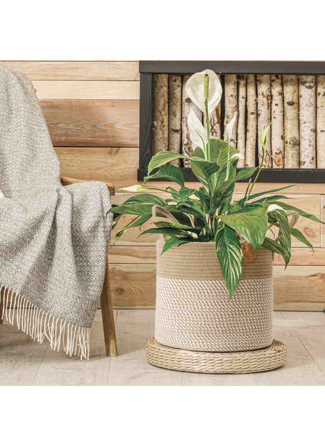 CHICVITA - Large Jute Basket Woven Storage Basket With Handles – Jute Laundry Basket Toy Towels Blanket Basket Home Decor White 14 Inch X 14 Inch X 12 Inch - Image 1