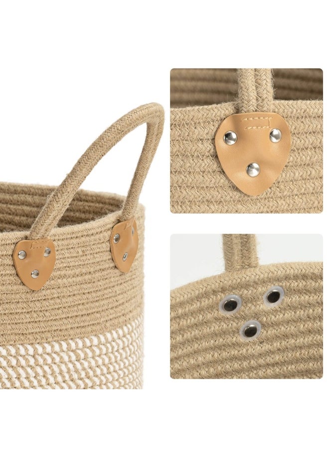 CHICVITA - Large Jute Basket Woven Storage Basket With Handles – Jute Laundry Basket Toy Towels Blanket Basket Home Decor White 14 Inch X 14 Inch X 12 Inch - Image 1