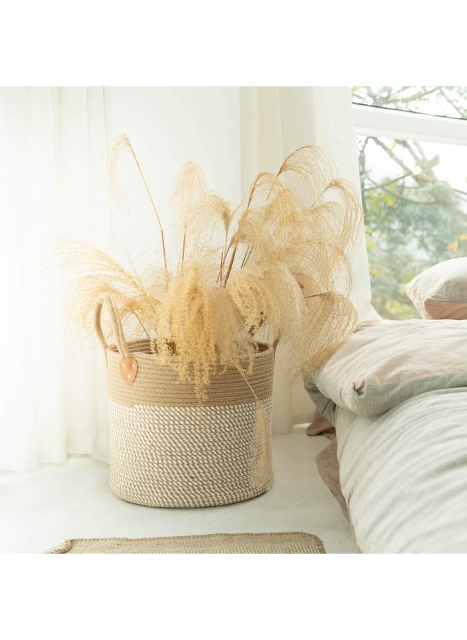 CHICVITA - Large Jute Basket Woven Storage Basket With Handles – Jute Laundry Basket Toy Towels Blanket Basket Home Decor White 14 Inch X 14 Inch X 12 Inch - Image 1