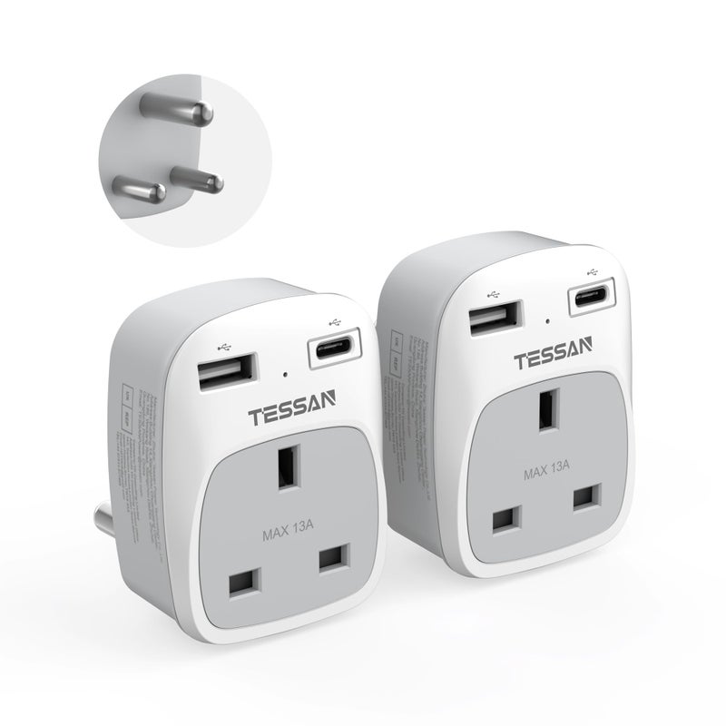 TESSAN UK to South Africa Plug Adapter, Type M Travel Adapter with USB C - Image 1