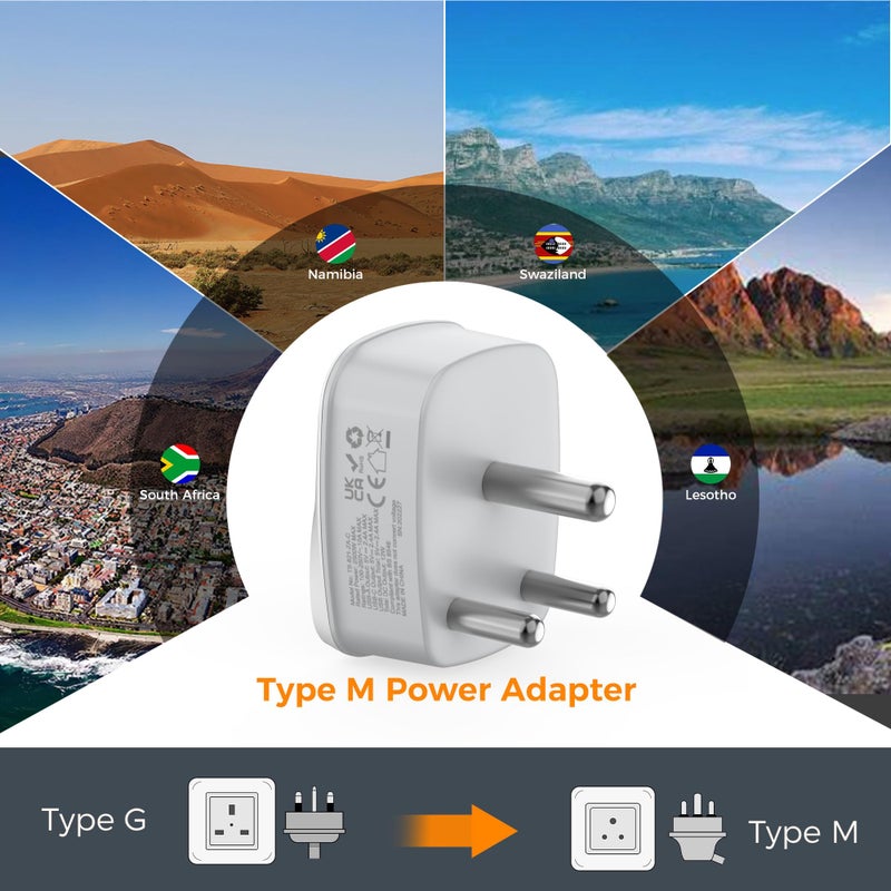 TESSAN UK to South Africa Plug Adapter, Type M Travel Adapter with USB C - Image 3