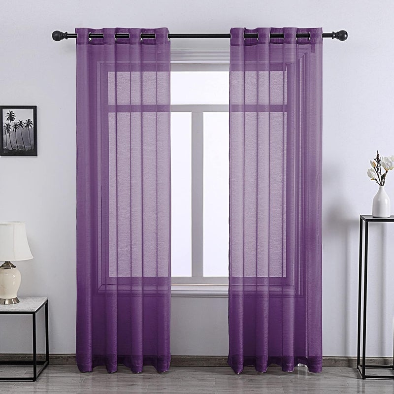 DONREN Deep Purple Curtains 84 Inch Length for Girls Bedroom - Set of 2 Panels Grommet Window Sheer Voile Drapes for Kids Living Room,W 52 x L 84 Inches Long - Image 1