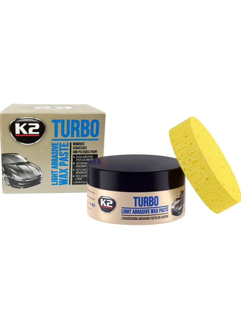كي 2 معجون شمع K2 Turbo الخفيف الكاشط (250 جم) مع إسفنجة تطبيق، لتلميع طلاء السيارة وإزالة الخدوش وتوفير حماية ولمعان. - Image 3