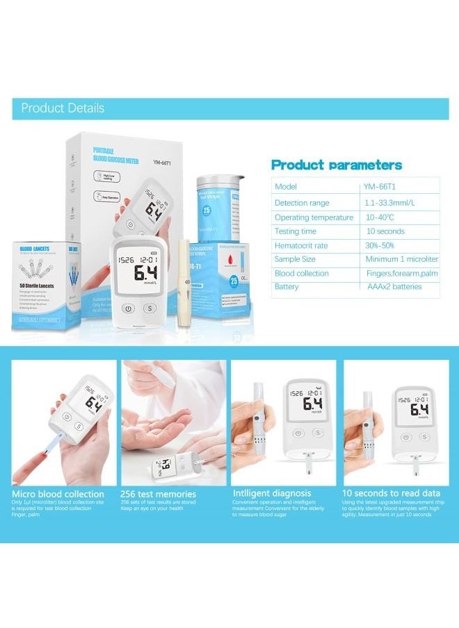Generic - Blood Glucose Monitoring System, Self-monitoring Blood Sugar Test Kit with 50 Glucometer Strips and 50 Lancets, Diabetes Testing Set, Glucometer Kit for Home - Image 1