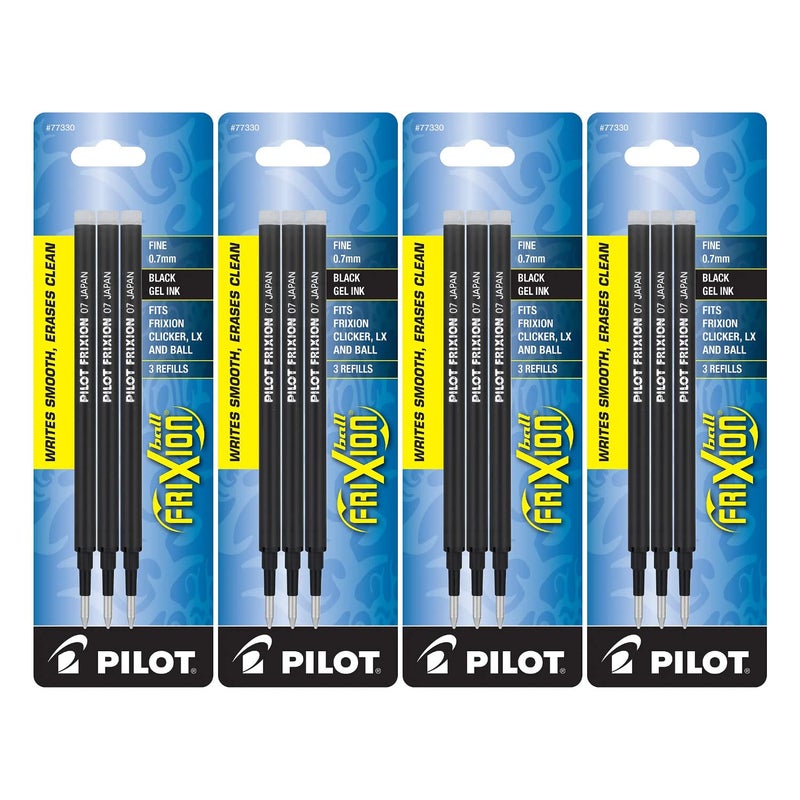 PILOT FriXion Gel Ink Refills for Erasable Pens, Fine Point, Black Ink, 4 Pack of 3 Reffils each (77330) - Image 2