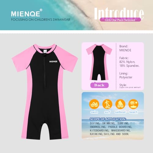 MIENOE Teen Girls One Piece Swimsuit Kid Swimsuit Girls Water Sport Short Swimsuit UPF 50+ Sun Protection Bathing Suits (Size 10-12Years, Black) - Image 2