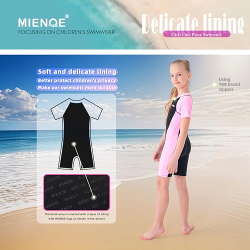 MIENOE Teen Girls One Piece Swimsuit Kid Swimsuit Girls Water Sport Short Swimsuit UPF 50+ Sun Protection Bathing Suits (Size 10-12Years, Black) - Image 5