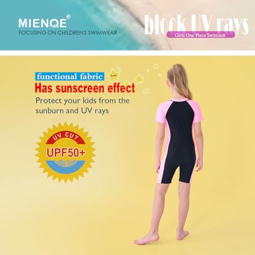 MIENOE Teen Girls One Piece Swimsuit Kid Swimsuit Girls Water Sport Short Swimsuit UPF 50+ Sun Protection Bathing Suits (Size 10-12Years, Black) - Image 4