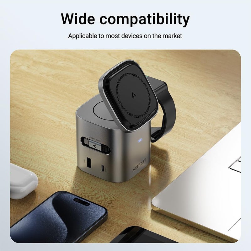 ACEFAST 6-in-1 80W Foldable GaN Wireless Fast Charging Station for iPhone 17/16/15 Series, Desktop Magnetic Wireless Charger Dock Station with USB C Rretractable Cable for AirPods 2/3/4/Pro 2/Pro 3 - Image 5
