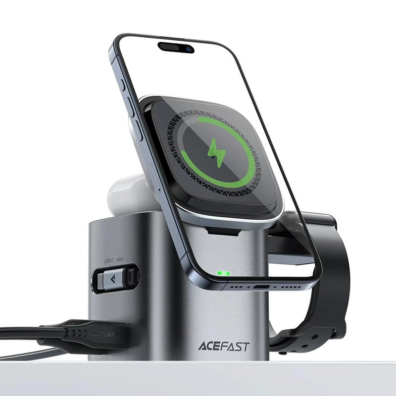 ACEFAST 6-in-1 80W Foldable GaN Wireless Fast Charging Station for iPhone 17/16/15 Series, Desktop Magnetic Wireless Charger Dock Station with USB C Rretractable Cable for AirPods 2/3/4/Pro 2/Pro 3 - Image 1