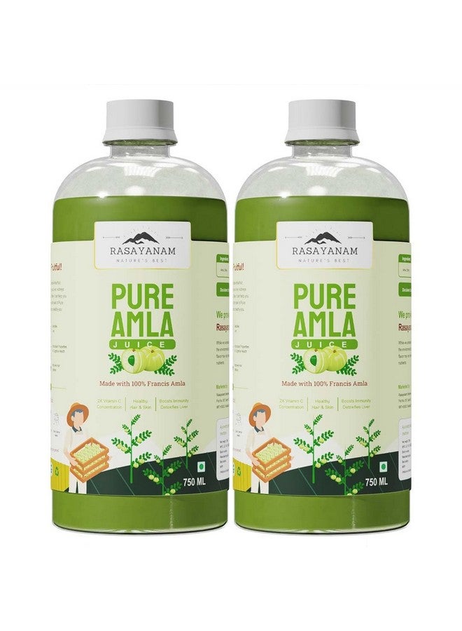 Rasayanam Pure Amla Juice - 750ml (Pack of 2) | Healthy Hair & Skin | Immunity Booster | Vitamin C | Natural & 100% Pure | Made with Cold Pressed Francis Amla - Image 1