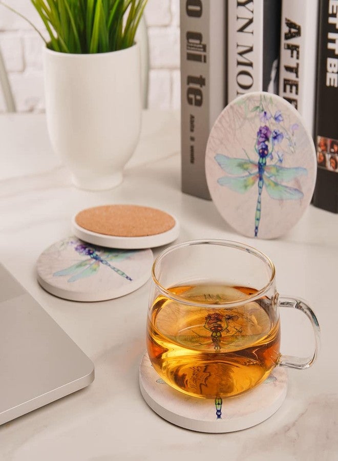 Trinsi Absorbent Ceramic Stone Coasters, Dragonfly,Set of 4 Stone Coasters - Image 4