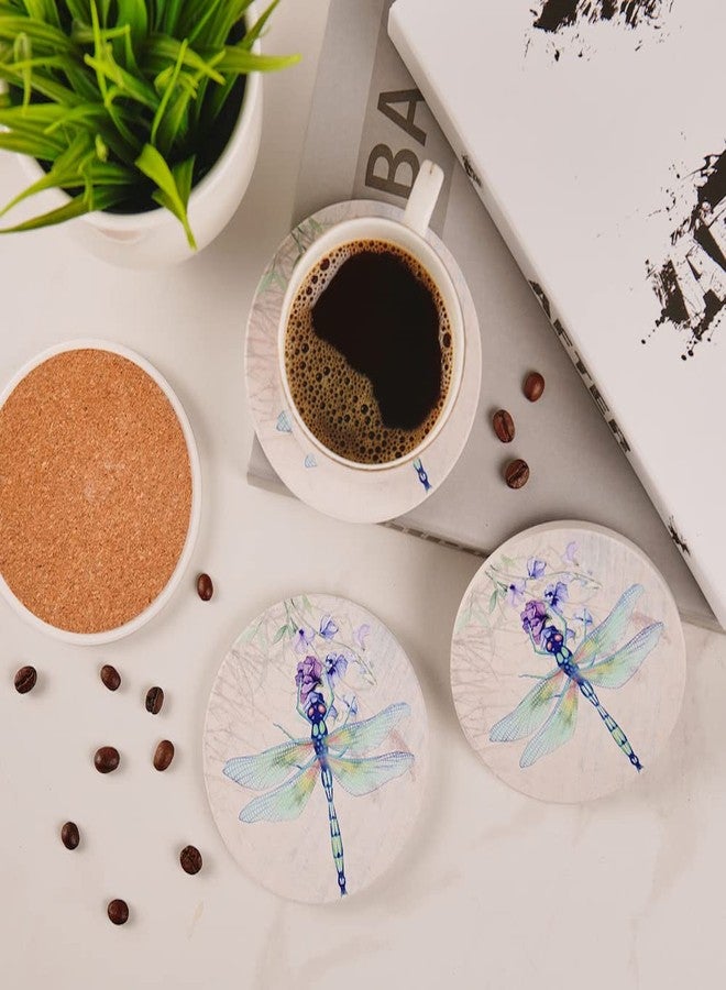 Trinsi Absorbent Ceramic Stone Coasters, Dragonfly,Set of 4 Stone Coasters - Image 5