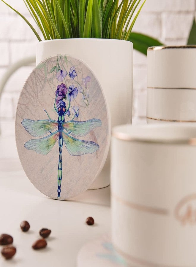 Trinsi Absorbent Ceramic Stone Coasters, Dragonfly,Set of 4 Stone Coasters - Image 3