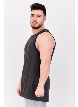 Burnside Men Scoop Neck Sleeveless Plain Tank Top, Heather Charcoal  - Image 2