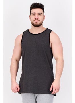 Burnside Men Scoop Neck Sleeveless Plain Tank Top, Heather Charcoal  - Image 1