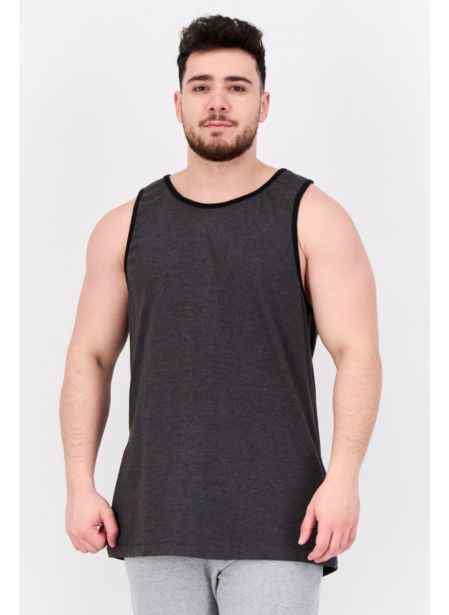 Burnside - Men Scoop Neck Sleeveless Plain Tank Top, Heather Charcoal - Image 1