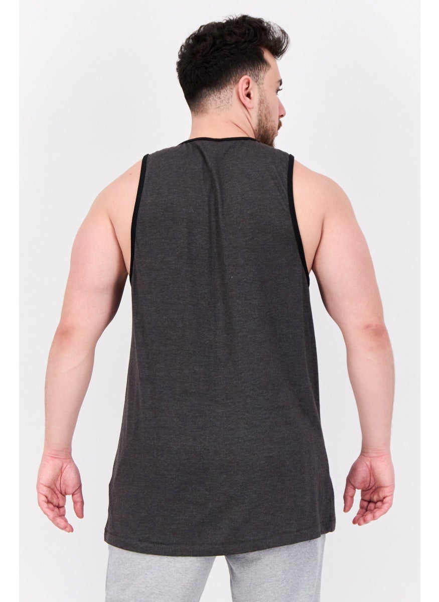 Burnside - Men Scoop Neck Sleeveless Plain Tank Top, Heather Charcoal - Image 1